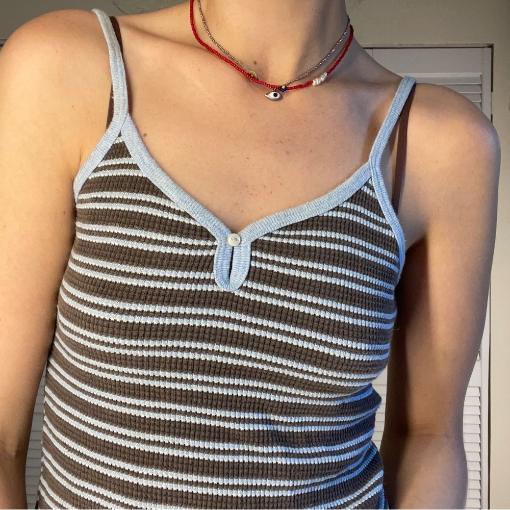 Vintage Brown and Blue Striped Tank Top